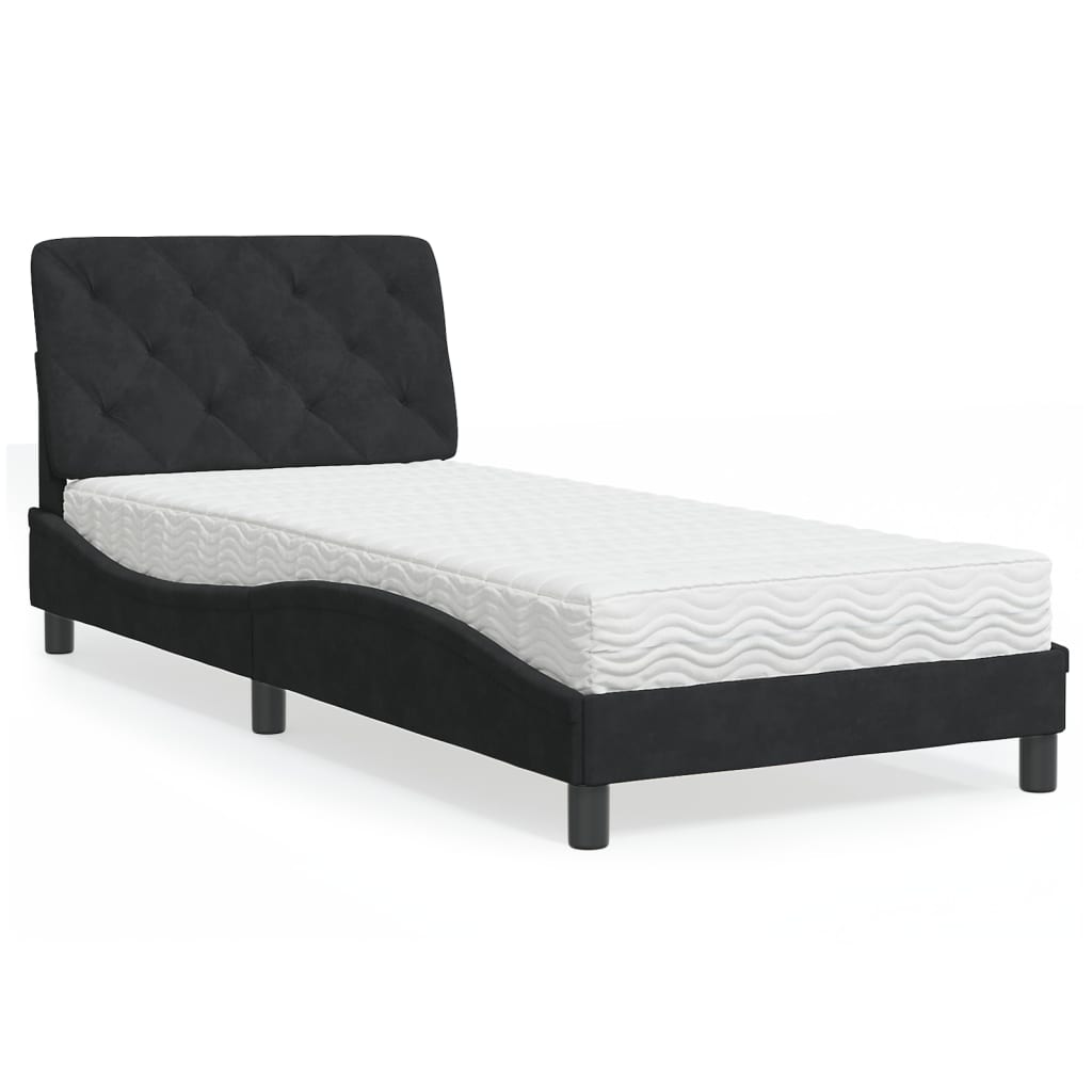 Bed met matras fluweel zwart 90x200 cm is nu te koop bij PeponiXL, paradijselijk wonen!