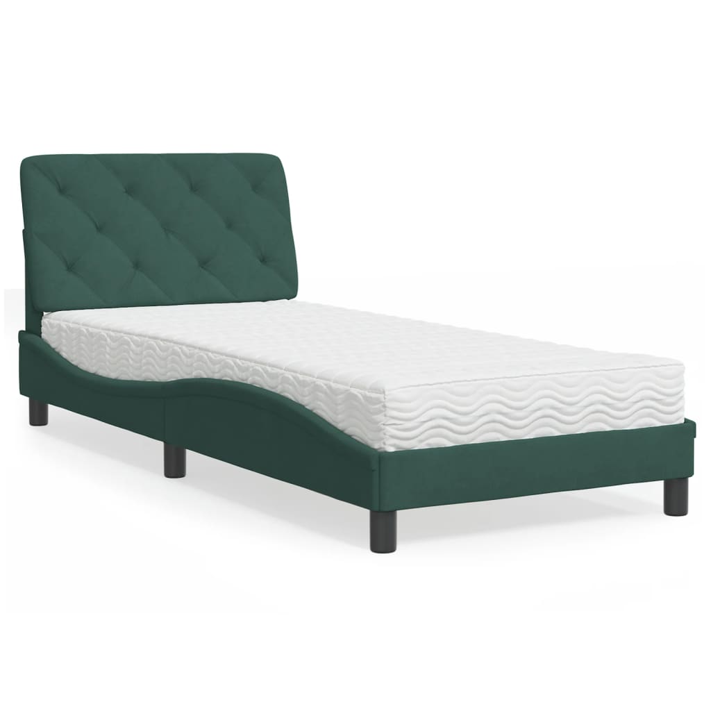 Bed met matras fluweel donkergroen 90x200 cm is nu te koop bij PeponiXL, paradijselijk wonen!