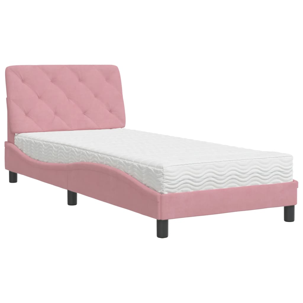 Bed met matras fluweel roze 90x200 cm is nu te koop bij PeponiXL, paradijselijk wonen!