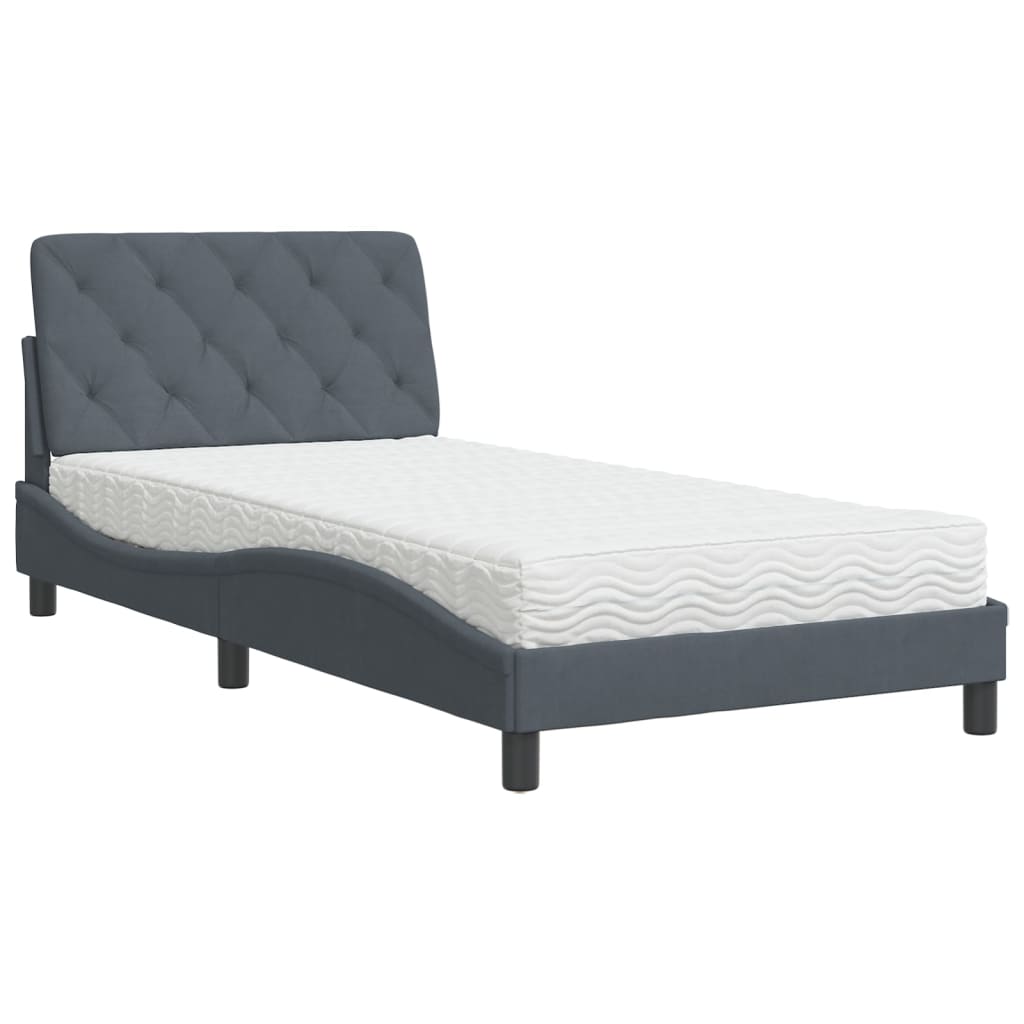Bed met matras fluweel donkergrijs 100x200 cm is nu te koop bij PeponiXL, paradijselijk wonen!