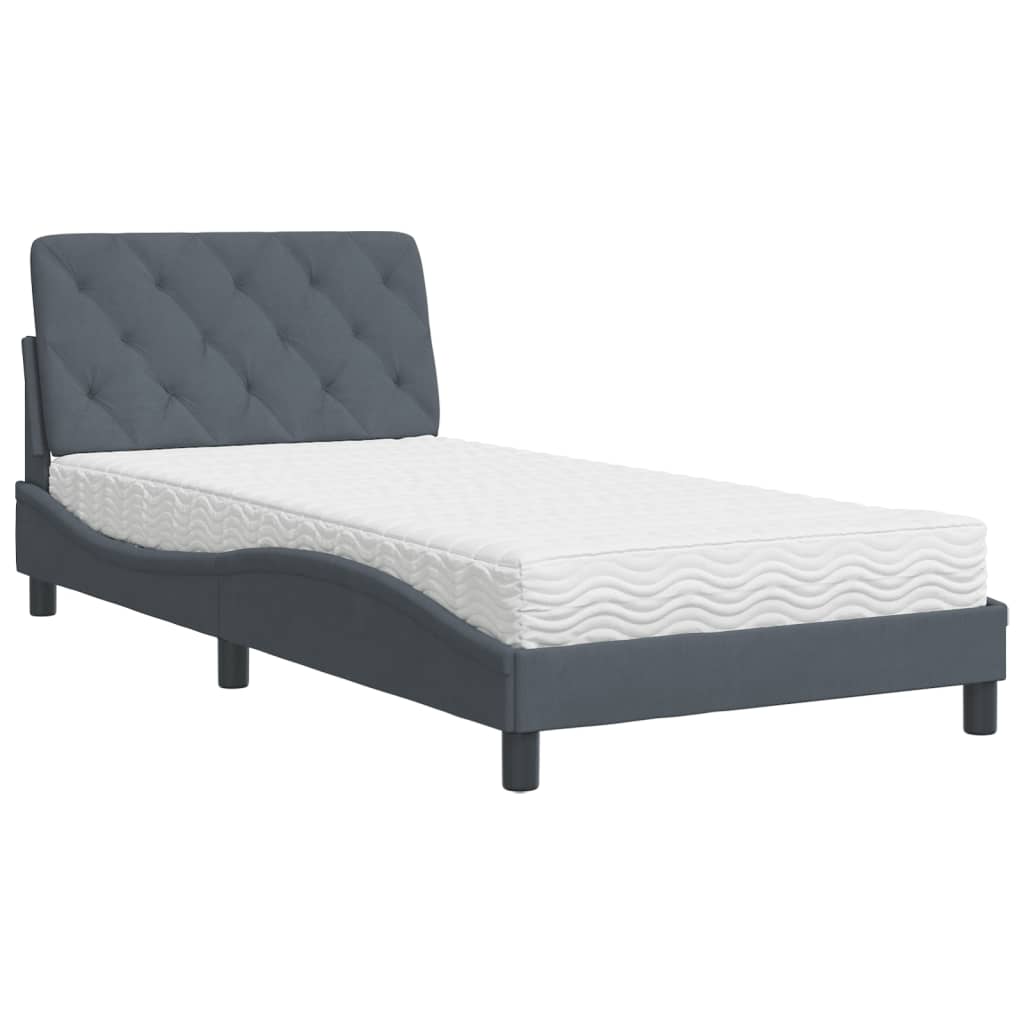 Bed met matras fluweel donkergrijs 100x200 cm is nu te koop bij PeponiXL, paradijselijk wonen!