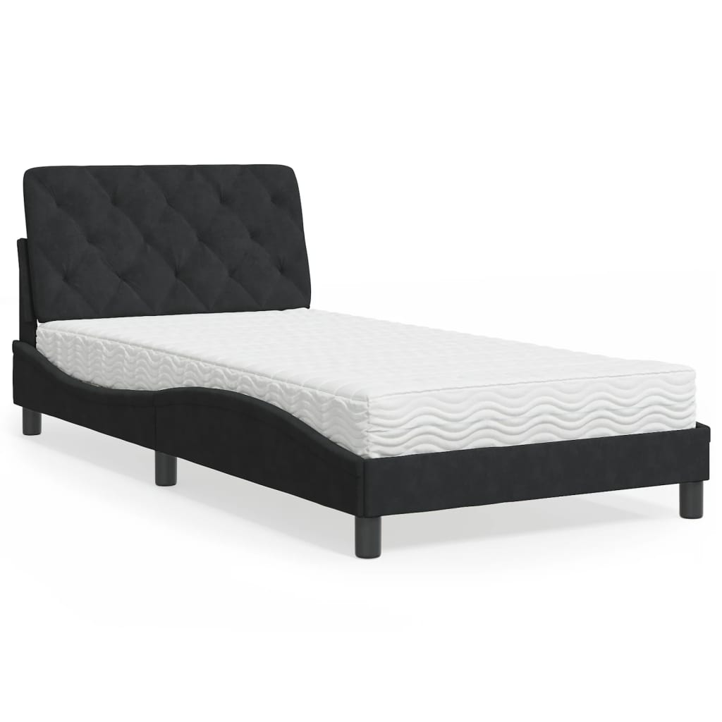 Bed met matras fluweel zwart 100x200 cm is nu te koop bij PeponiXL, paradijselijk wonen!