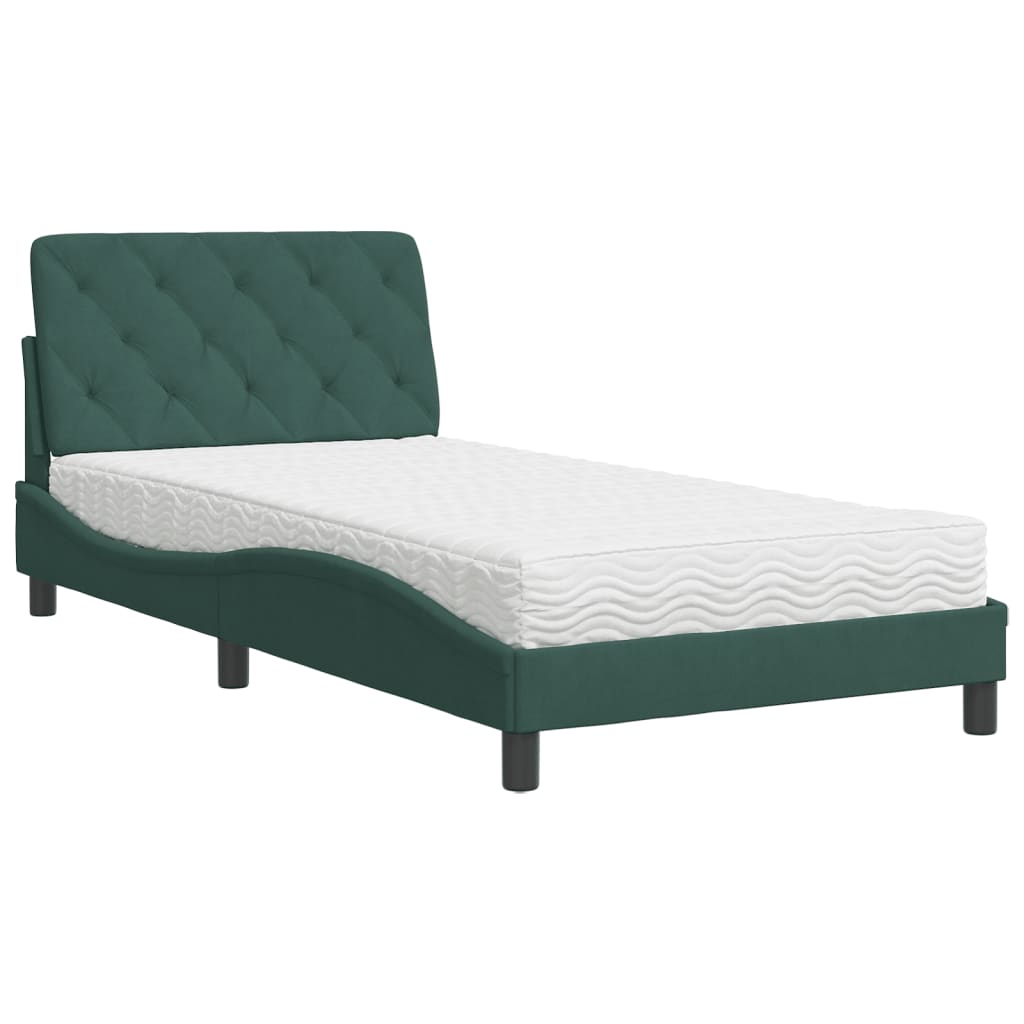 Bed met matras fluweel donkergroen 100x200 cm is nu te koop bij PeponiXL, paradijselijk wonen!