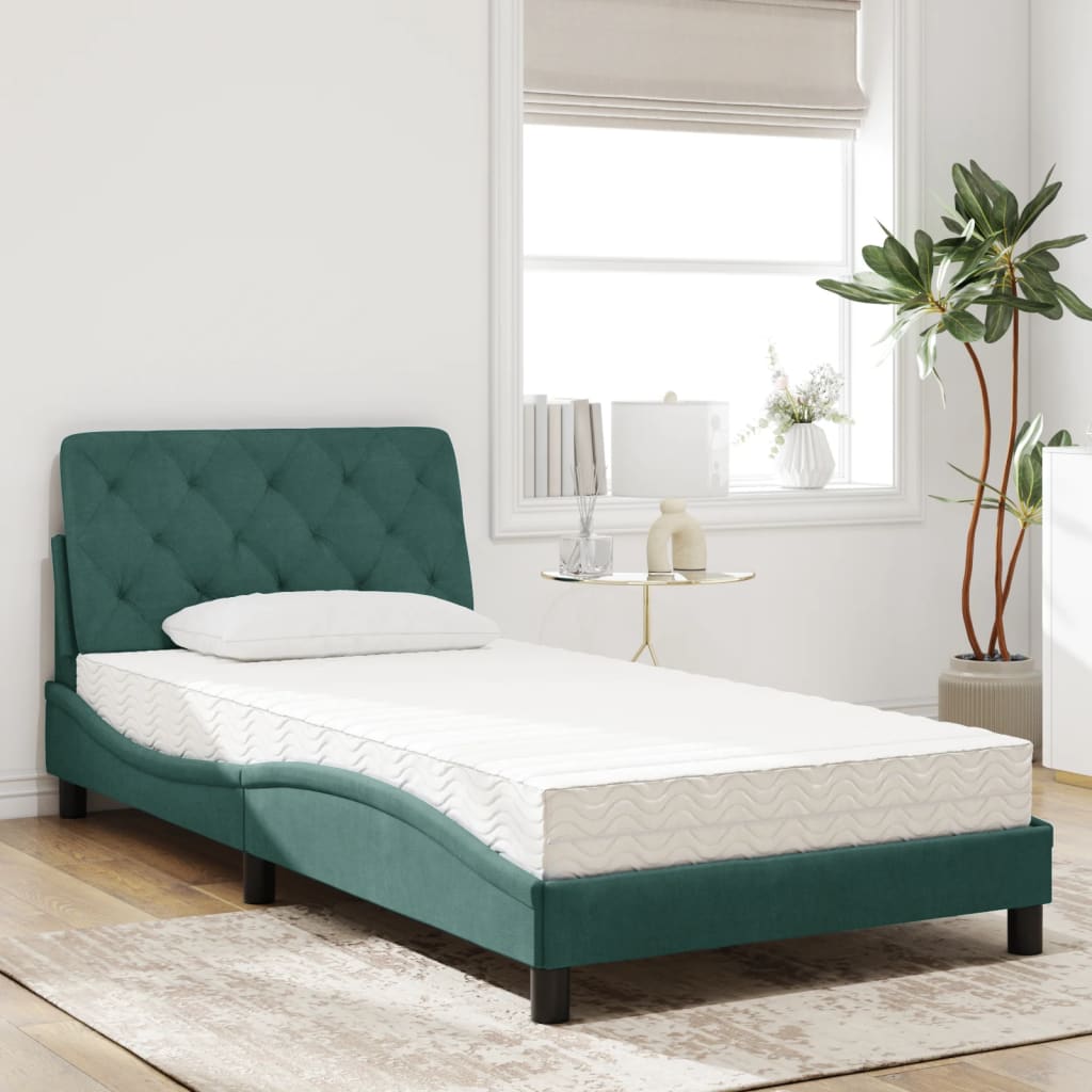 Bed met matras fluweel donkergroen 100x200 cm is nu te koop bij PeponiXL, paradijselijk wonen!