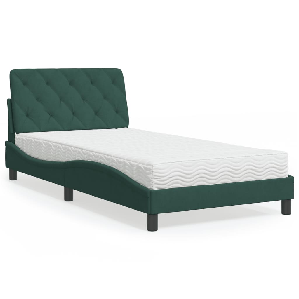Bed met matras fluweel donkergroen 100x200 cm is nu te koop bij PeponiXL, paradijselijk wonen!