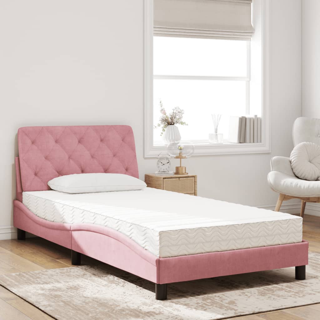 Bed met matras fluweel roze 100x200 cm is nu te koop bij PeponiXL, paradijselijk wonen!