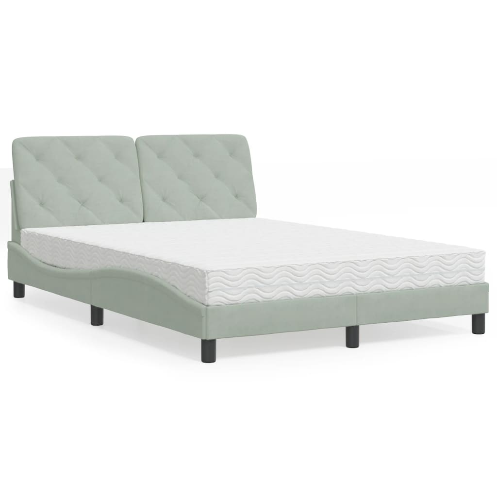Bed met matras fluweel lichtgrijs 140x190 cm is nu te koop bij PeponiXL, paradijselijk wonen!