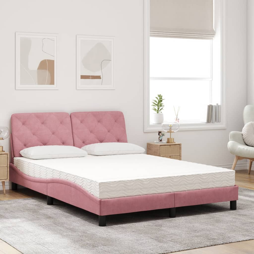 Bed met matras fluweel roze 140x190 cm is nu te koop bij PeponiXL, paradijselijk wonen!