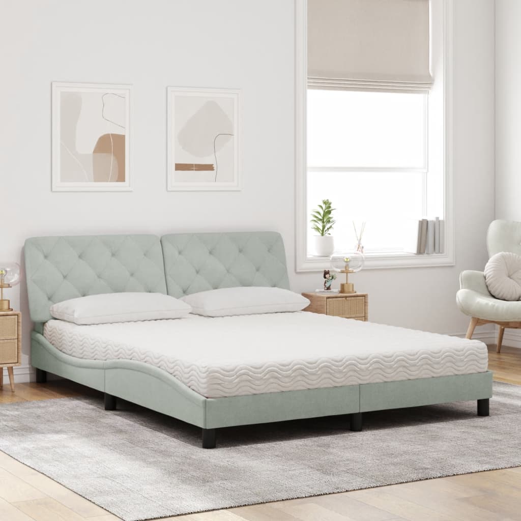 Bed met matras fluweel lichtgrijs 160x200 cm is nu te koop bij PeponiXL, paradijselijk wonen!