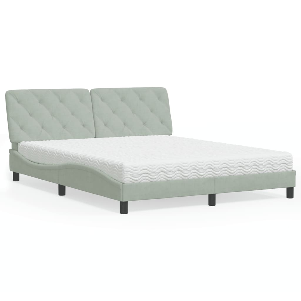 Bed met matras fluweel lichtgrijs 160x200 cm is nu te koop bij PeponiXL, paradijselijk wonen!