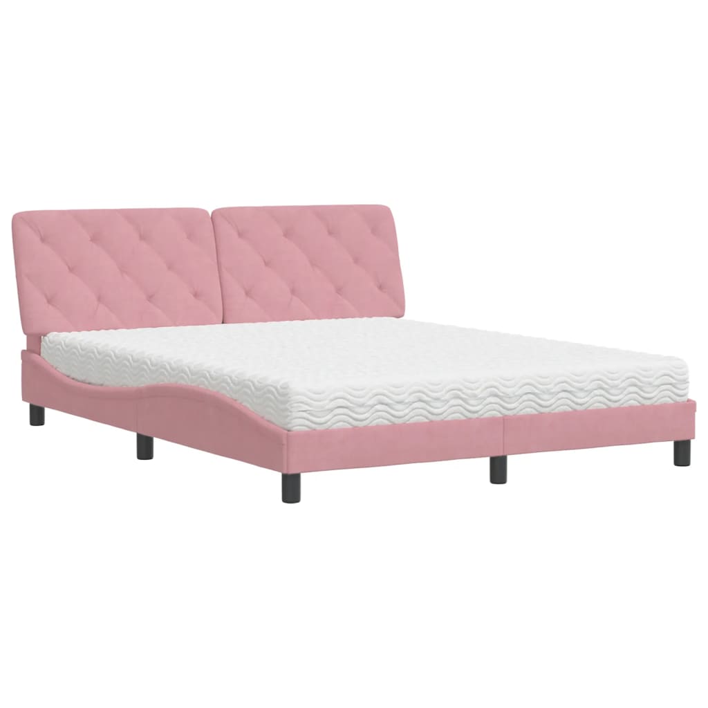 Bed met matras fluweel roze 160x200 cm is nu te koop bij PeponiXL, paradijselijk wonen!