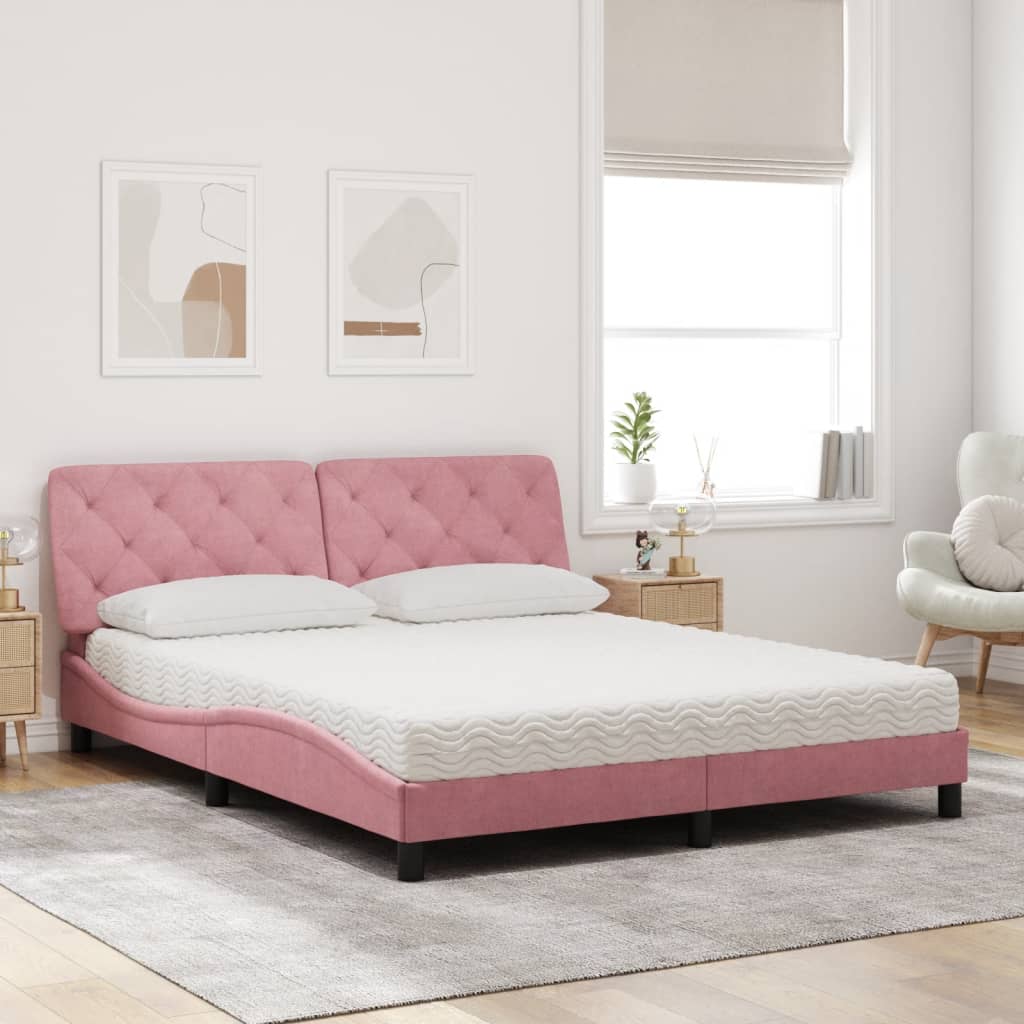 Bed met matras fluweel roze 160x200 cm is nu te koop bij PeponiXL, paradijselijk wonen!