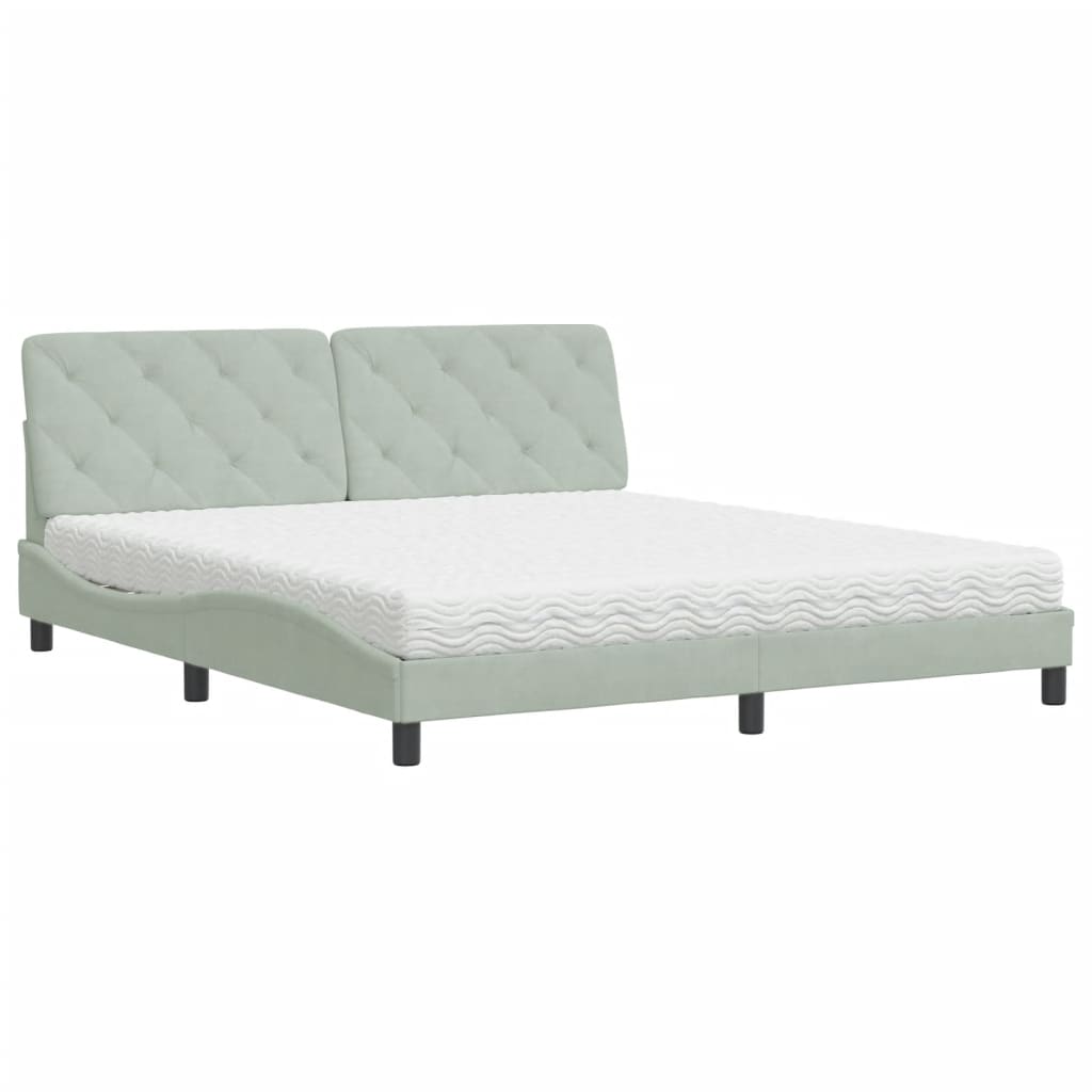 Bed met matras fluweel lichtgrijs 180x200 cm is nu te koop bij PeponiXL, paradijselijk wonen!