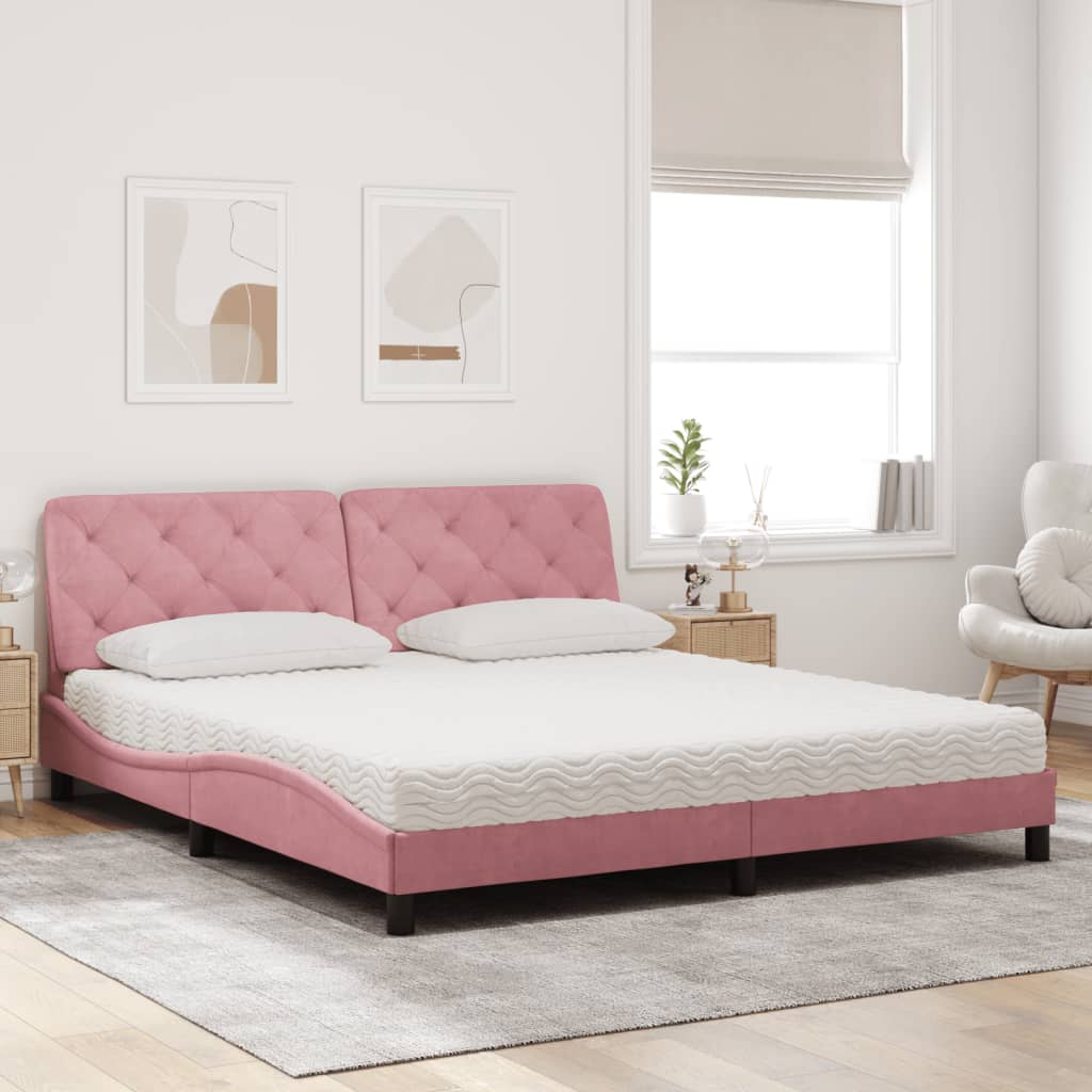 Bed met matras fluweel roze 180x200 cm is nu te koop bij PeponiXL, paradijselijk wonen!