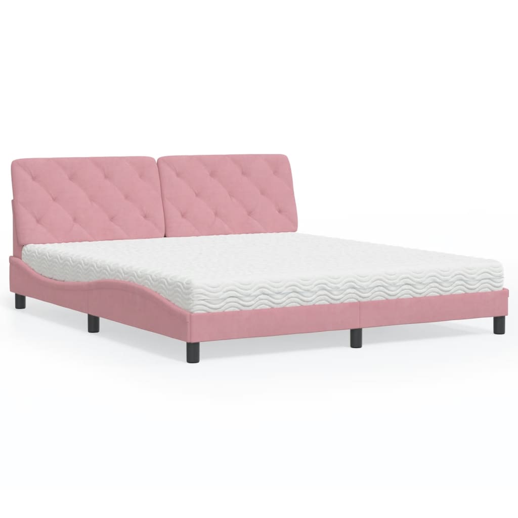 Bed met matras fluweel roze 180x200 cm is nu te koop bij PeponiXL, paradijselijk wonen!