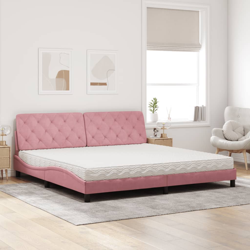 Bed met matras fluweel roze 200x200 cm is nu te koop bij PeponiXL, paradijselijk wonen!
