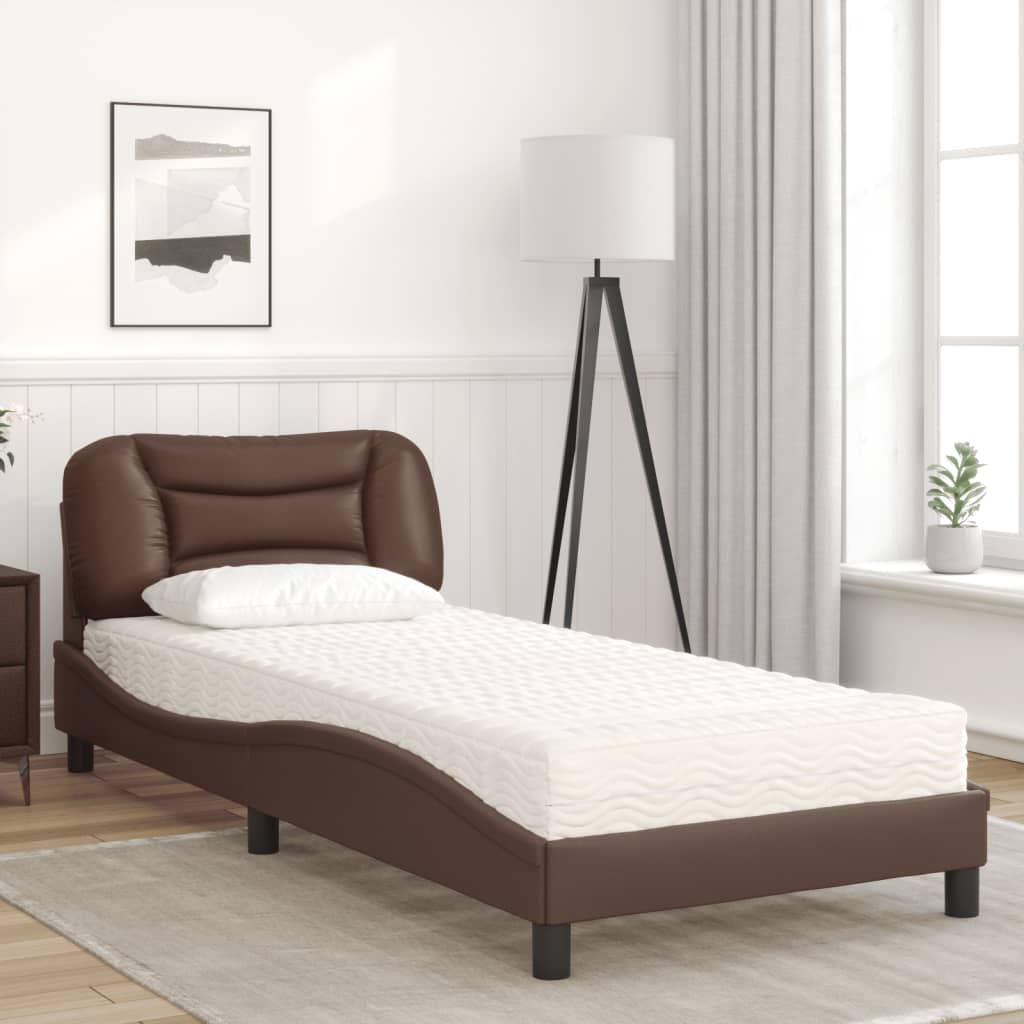Bed met matras "Hvar" kunstleer bruin 80x200 cm is nu te koop bij PeponiXL, paradijselijk wonen!