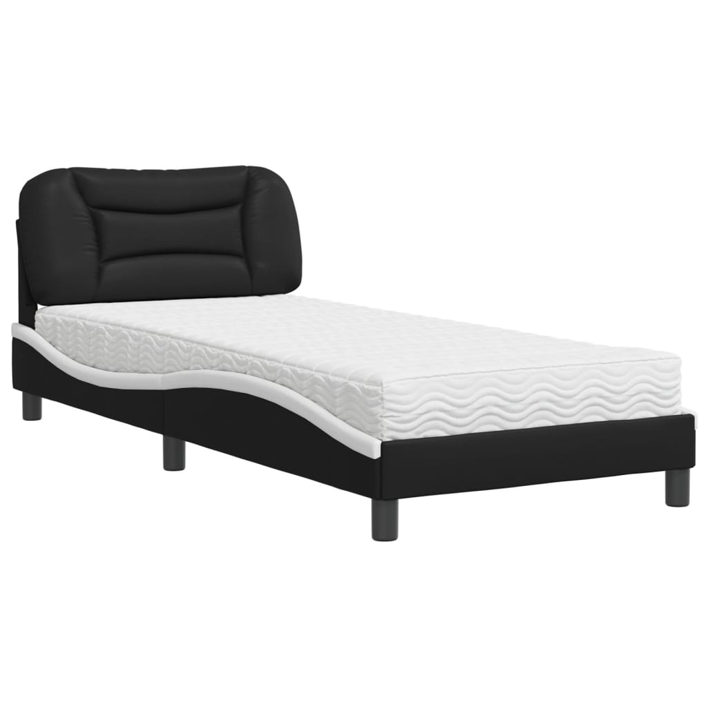 Bed met matras "Hvar" kunstleer zwart en wit 80x200 cm is nu te koop bij PeponiXL, paradijselijk wonen!