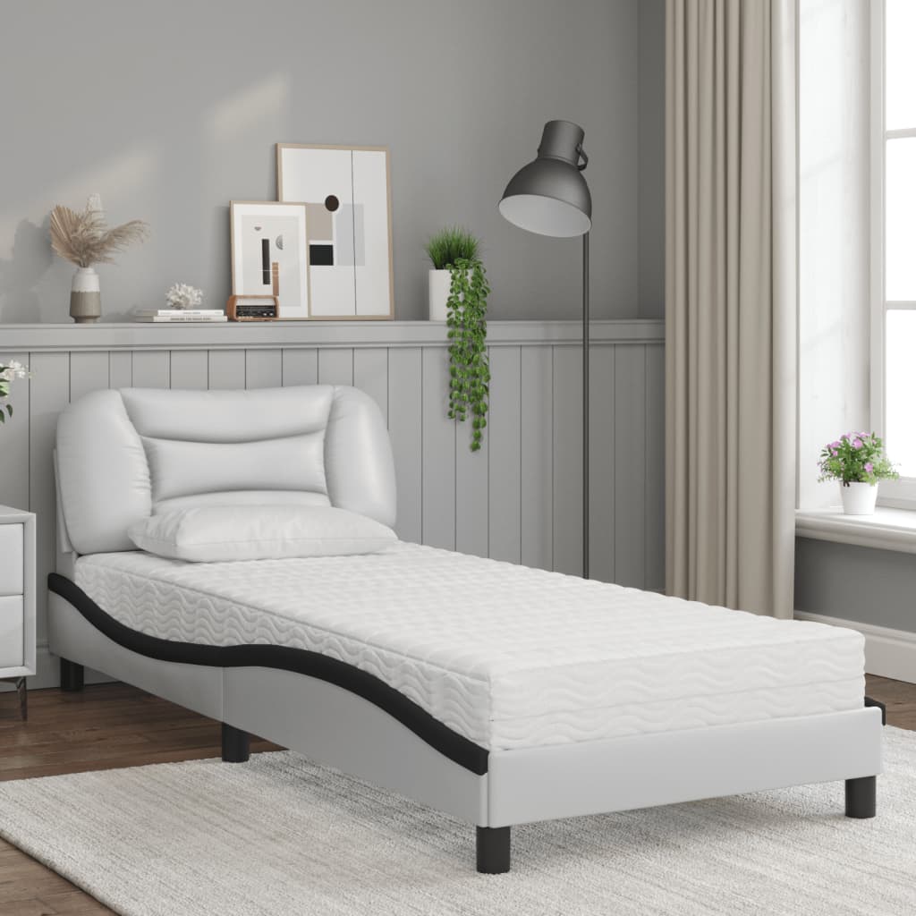 Bed met matras "Hvar" kunstleer zwart en wit 80x200 cm is nu te koop bij PeponiXL, paradijselijk wonen!