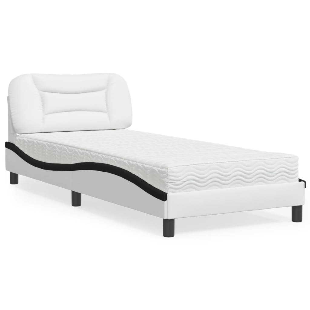 Bed met matras "Hvar" kunstleer zwart en wit 80x200 cm is nu te koop bij PeponiXL, paradijselijk wonen!