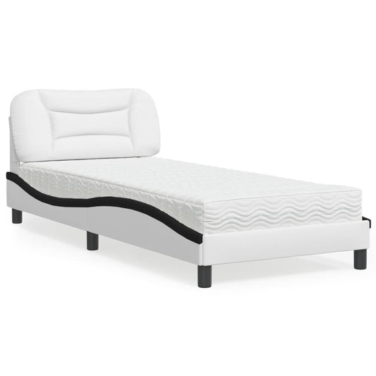 Bed met matras "Hvar" kunstleer zwart en wit 80x200 cm is nu te koop bij PeponiXL, paradijselijk wonen!