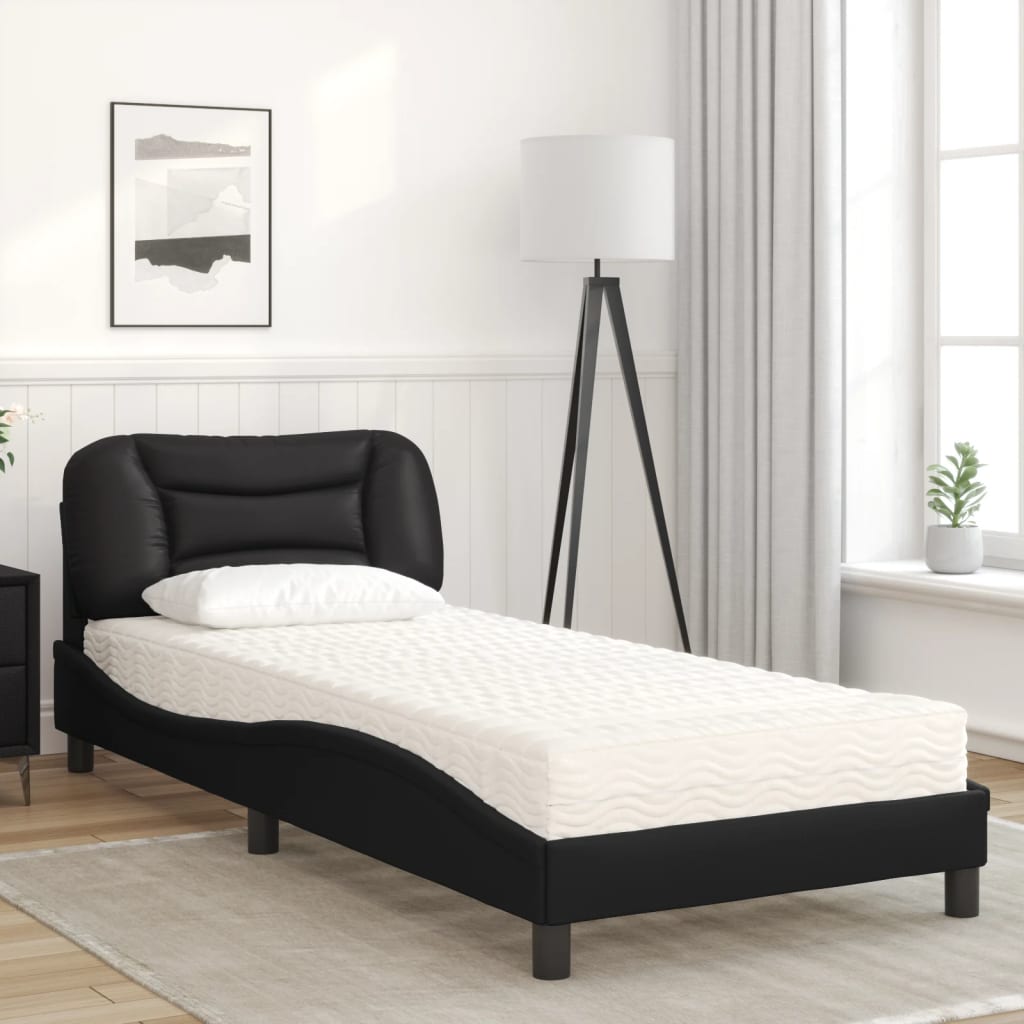 Bed met matras "Hvar" kunstleer zwart 90x190 cm is nu te koop bij PeponiXL, paradijselijk wonen!