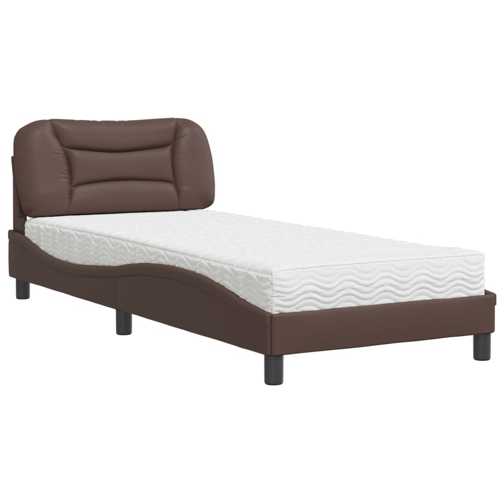 Bed met matras "Hvar" kunstleer bruin 90x190 cm is nu te koop bij PeponiXL, paradijselijk wonen!