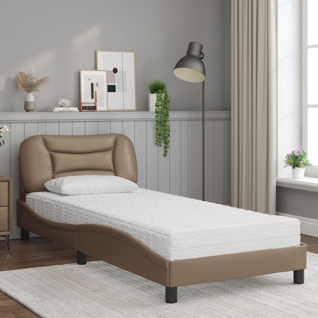 Bed met matras "Hvar" kunstleer cappuccinokleurig 90x190 cm is nu te koop bij PeponiXL, paradijselijk wonen!