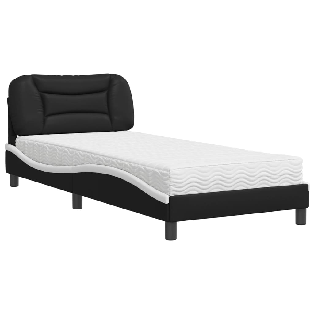 Bed met matras "Hvar" kunstleer zwart en wit 90x190 cm is nu te koop bij PeponiXL, paradijselijk wonen!