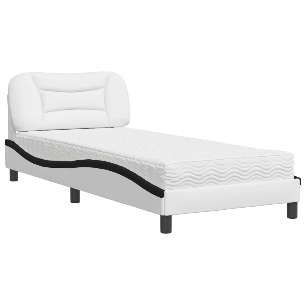 Bed met matras "Hvar" kunstleer wit en zwart 90x190 cm is nu te koop bij PeponiXL, paradijselijk wonen!