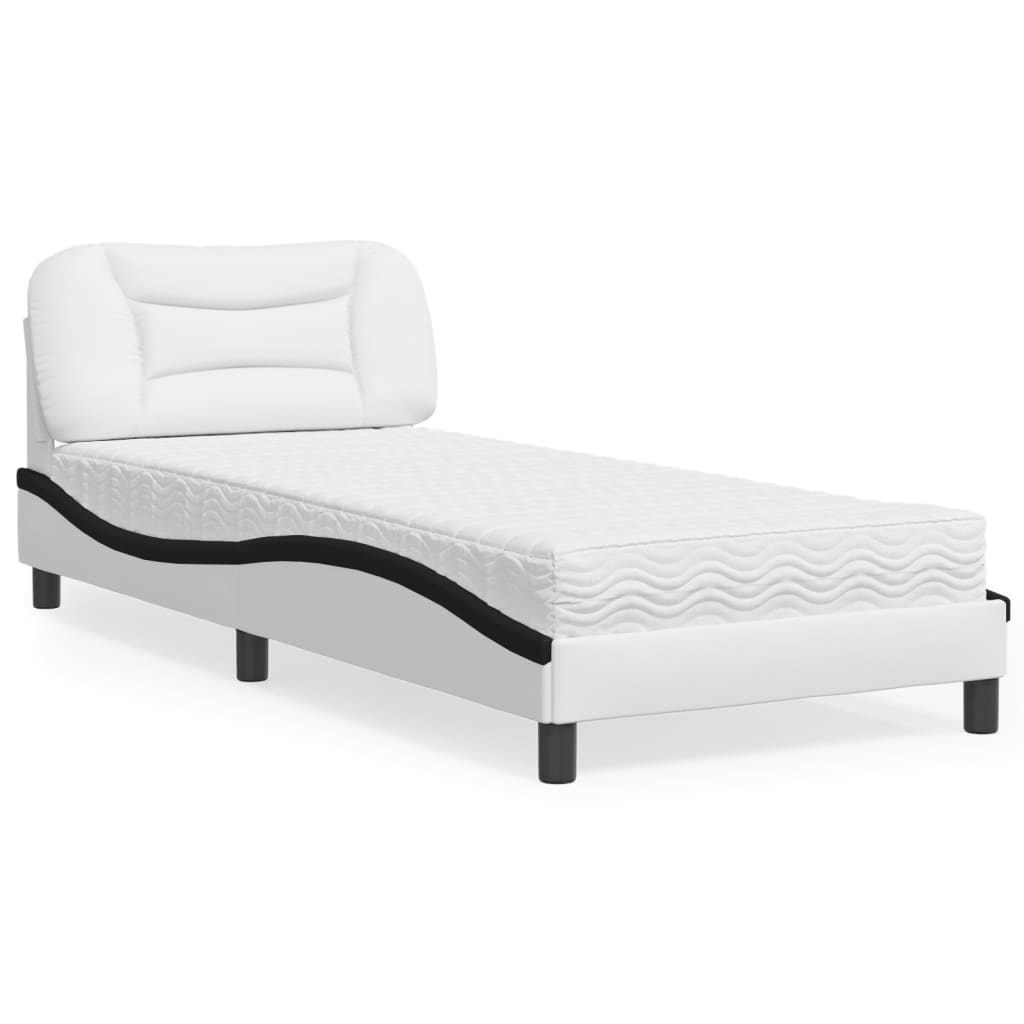 Bed met matras "Hvar" kunstleer wit en zwart 90x190 cm is nu te koop bij PeponiXL, paradijselijk wonen!