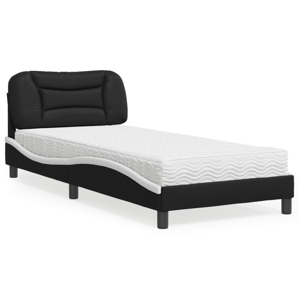 Bed met matras "Hvar" kunstleer zwart en wit 90x200 cm is nu te koop bij PeponiXL, paradijselijk wonen!