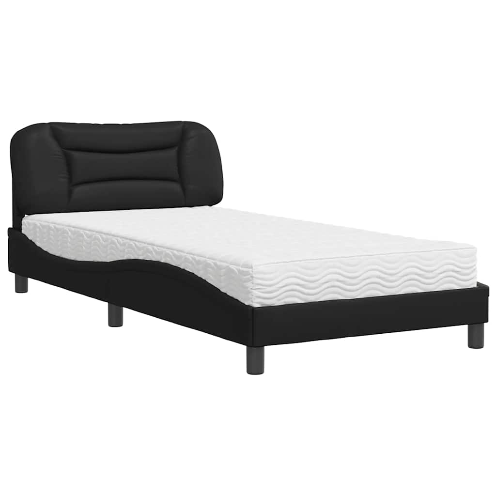 Bed met matras "Hvar" kunstleer zwart 100x200 cm is nu te koop bij PeponiXL, paradijselijk wonen!