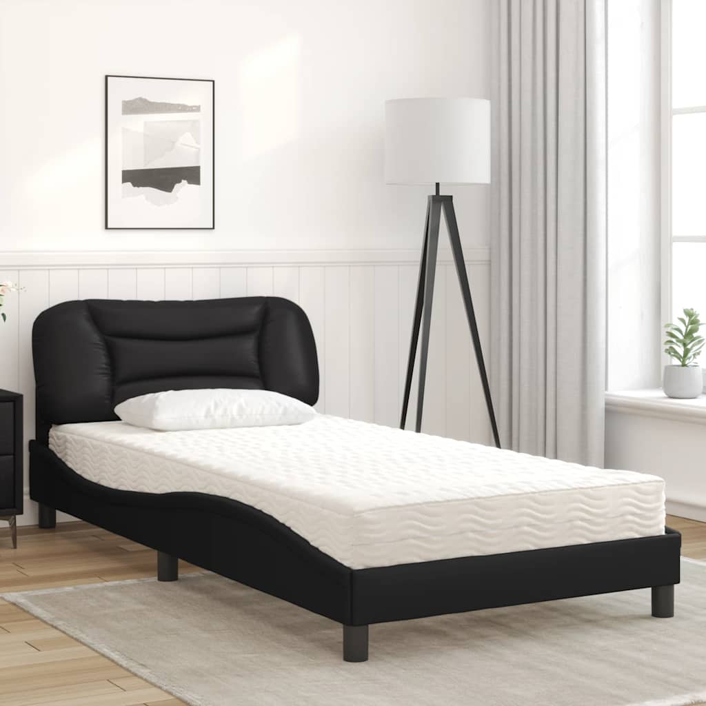 Bed met matras "Hvar" kunstleer zwart 100x200 cm is nu te koop bij PeponiXL, paradijselijk wonen!