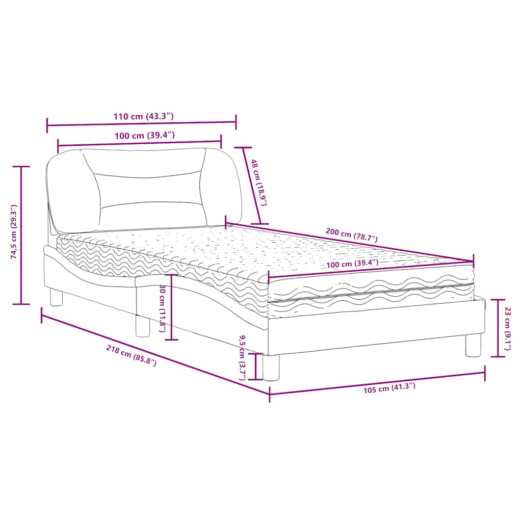 Bed met matras "Hvar" kunstleer zwart 100x200 cm is nu te koop bij PeponiXL, paradijselijk wonen!