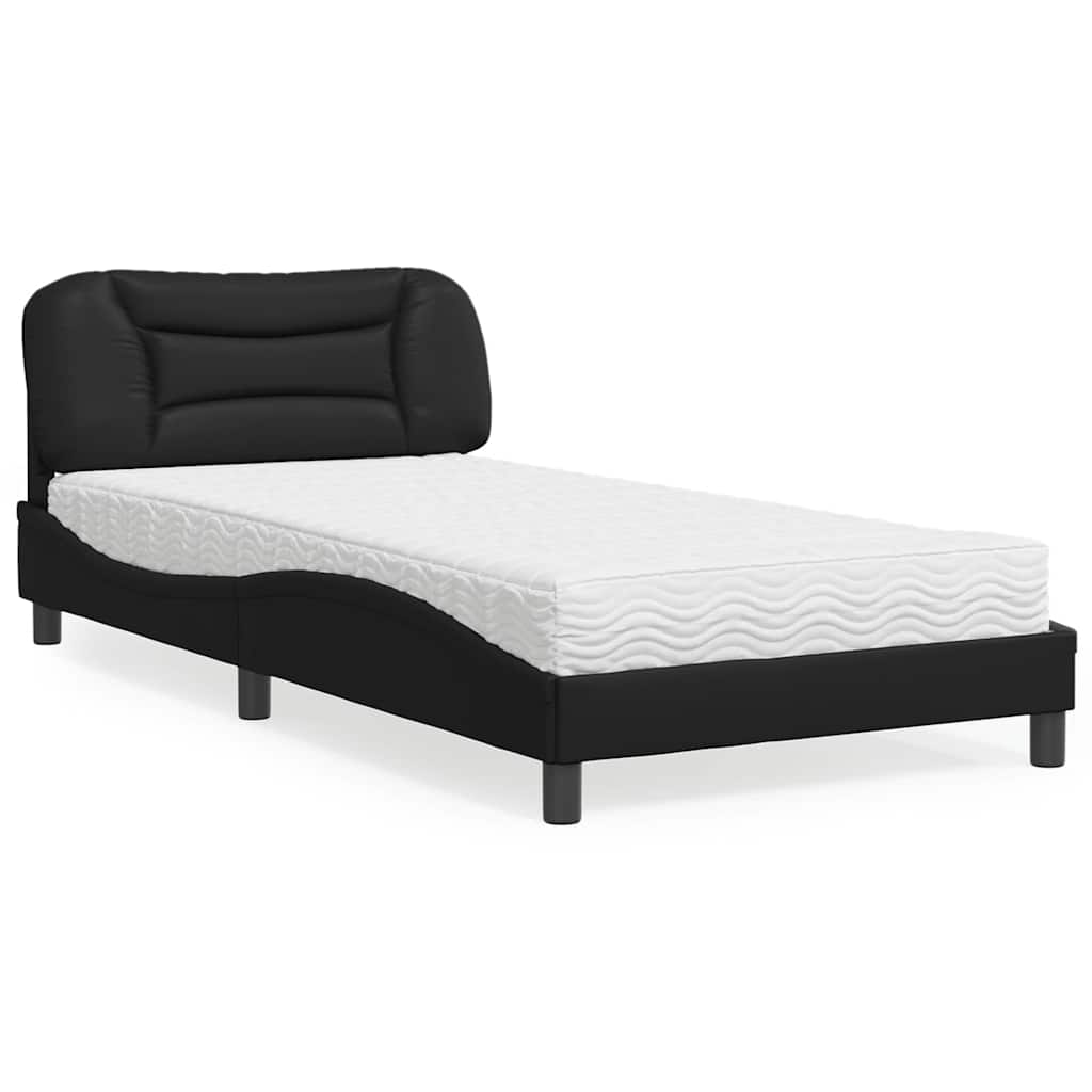 Bed met matras "Hvar" kunstleer zwart 100x200 cm is nu te koop bij PeponiXL, paradijselijk wonen!