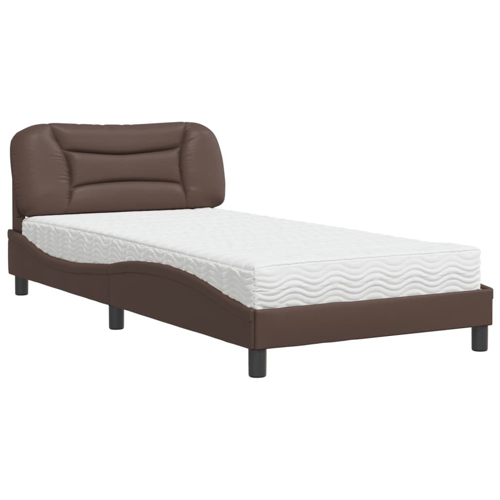 Bed met matras "Hvar" kunstleer bruin 100x200 cm is nu te koop bij PeponiXL, paradijselijk wonen!
