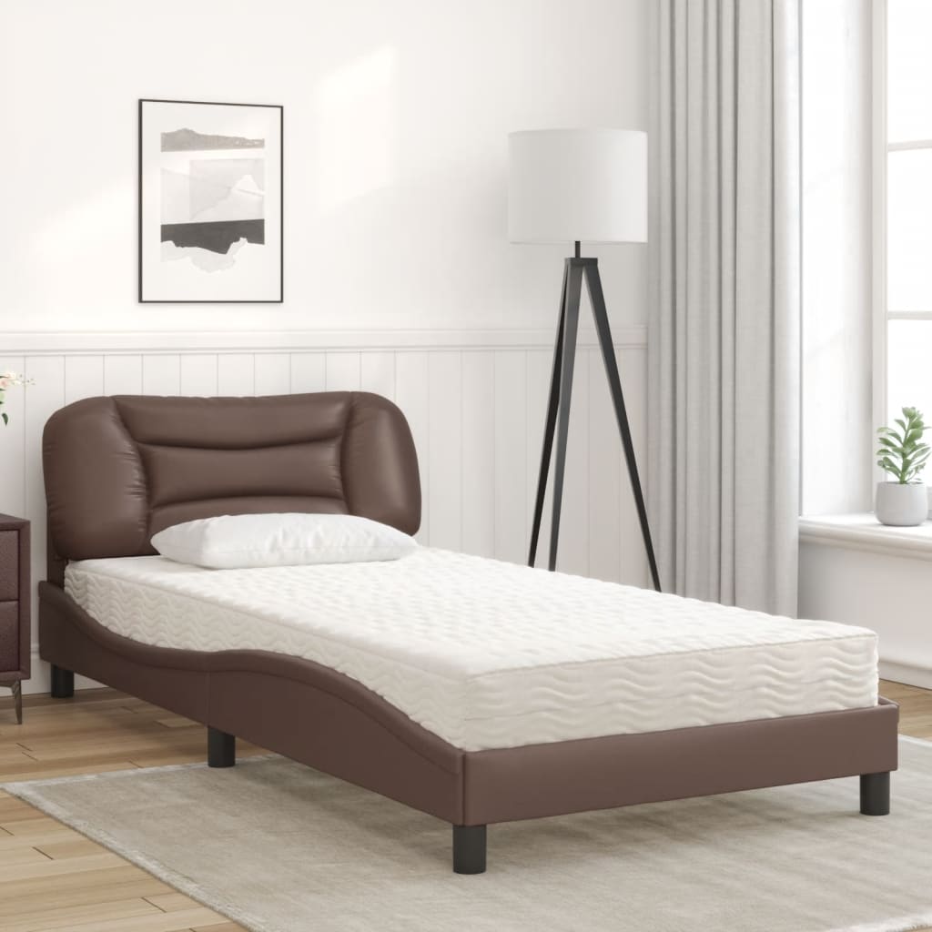 Bed met matras "Hvar" kunstleer bruin 100x200 cm is nu te koop bij PeponiXL, paradijselijk wonen!