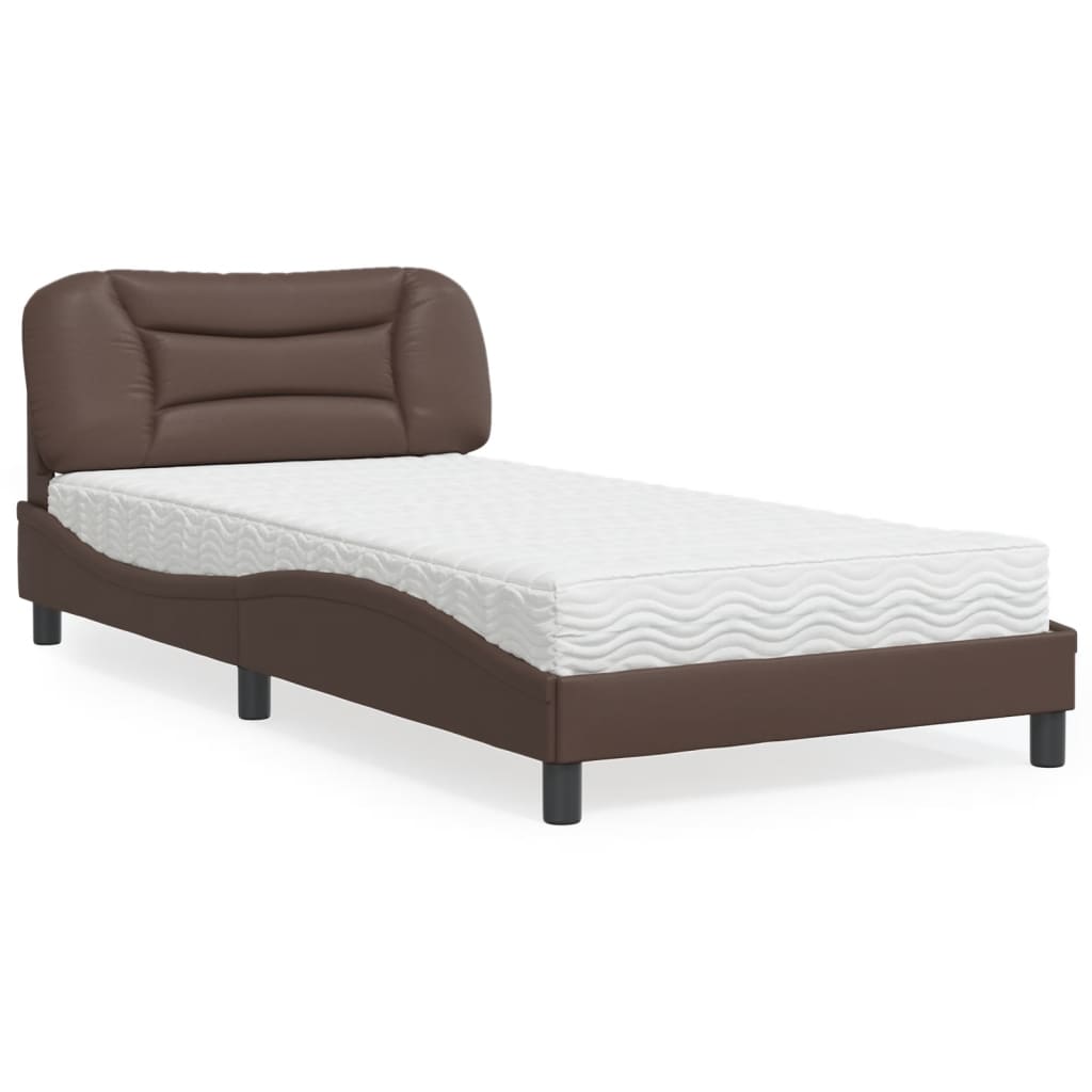 Bed met matras "Hvar" kunstleer bruin 100x200 cm is nu te koop bij PeponiXL, paradijselijk wonen!
