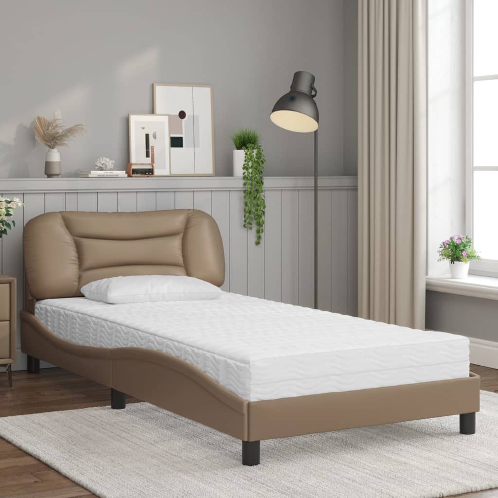 Bed met matras "Hvar" kunstleer cappuccinokleurig 100x200 cm is nu te koop bij PeponiXL, paradijselijk wonen!