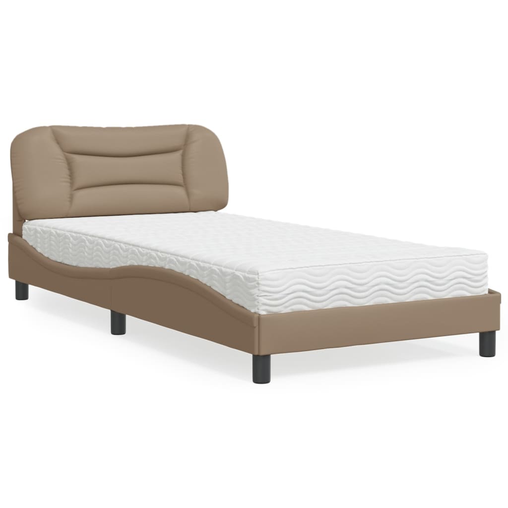 Bed met matras "Hvar" kunstleer cappuccinokleurig 100x200 cm is nu te koop bij PeponiXL, paradijselijk wonen!