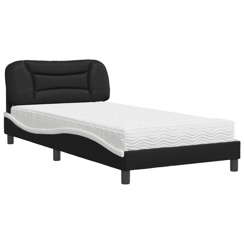 Bed met matras "Hvar" kunstleer zwart en wit 100x200 cm is nu te koop bij PeponiXL, paradijselijk wonen!
