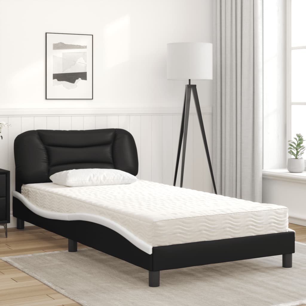 Bed met matras "Hvar" kunstleer zwart en wit 100x200 cm is nu te koop bij PeponiXL, paradijselijk wonen!