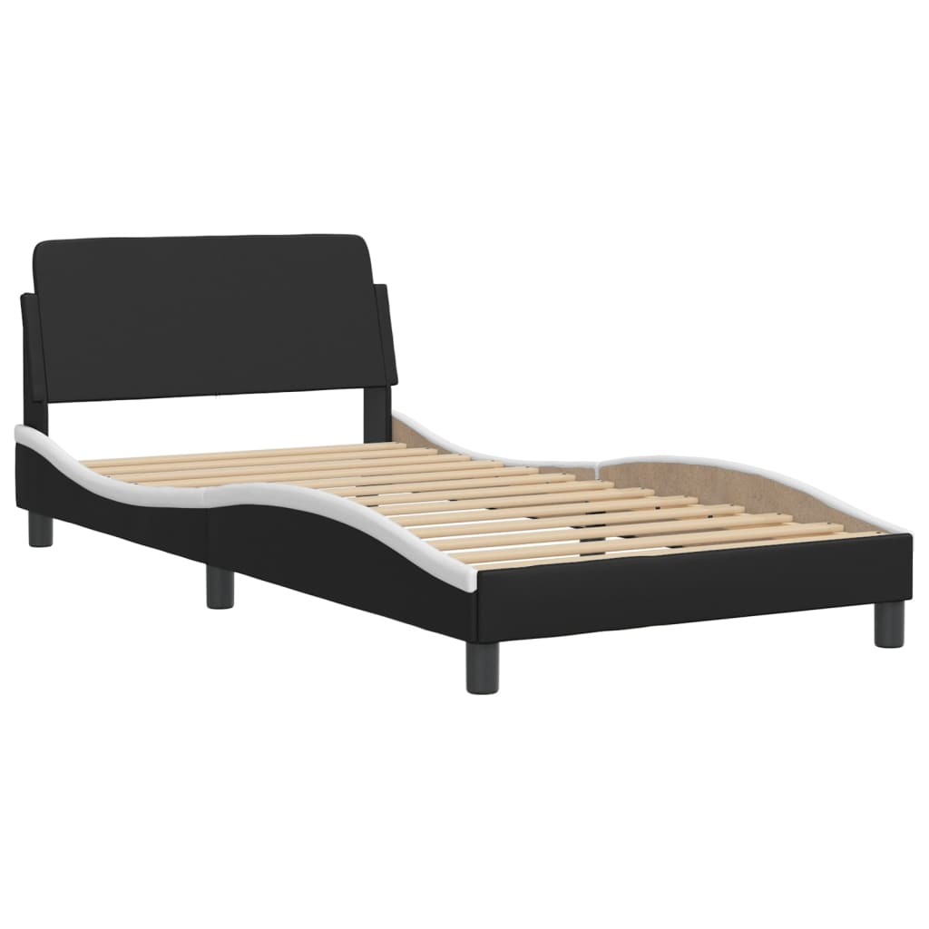 Bed met matras "Hvar" kunstleer zwart en wit 100x200 cm is nu te koop bij PeponiXL, paradijselijk wonen!
