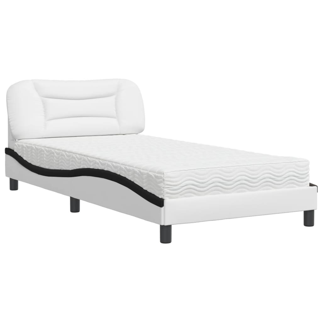 Bed met matras "Hvar" kunstleer wit en zwart 100x200 cm is nu te koop bij PeponiXL, paradijselijk wonen!