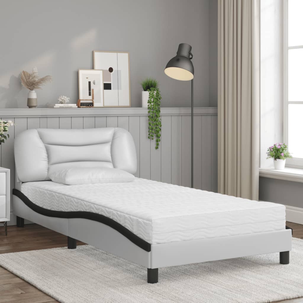 Bed met matras "Hvar" kunstleer wit en zwart 100x200 cm is nu te koop bij PeponiXL, paradijselijk wonen!