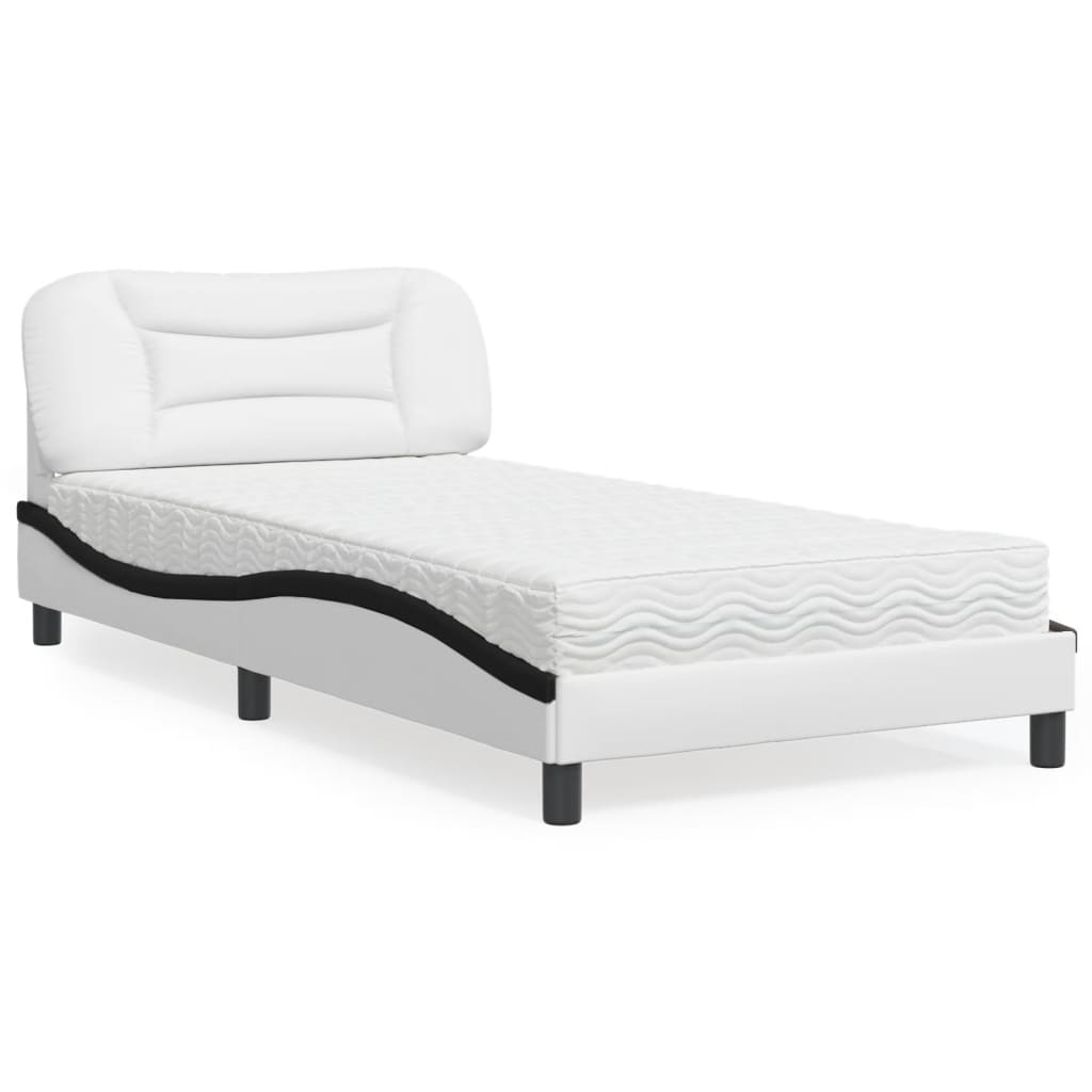 Bed met matras "Hvar" kunstleer wit en zwart 100x200 cm is nu te koop bij PeponiXL, paradijselijk wonen!