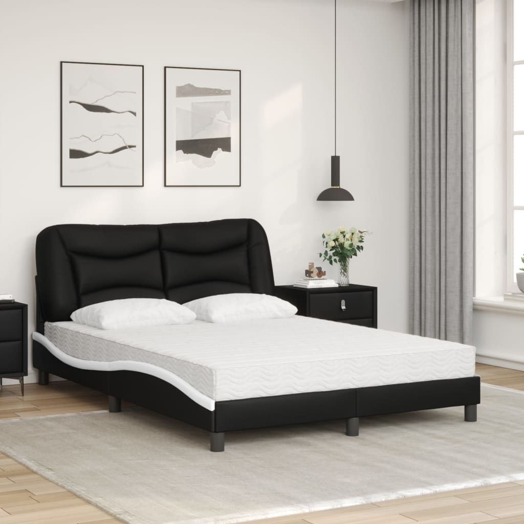 Bed met matras "Hvar" kunstleer zwart en wit 120x200 cm is nu te koop bij PeponiXL, paradijselijk wonen!
