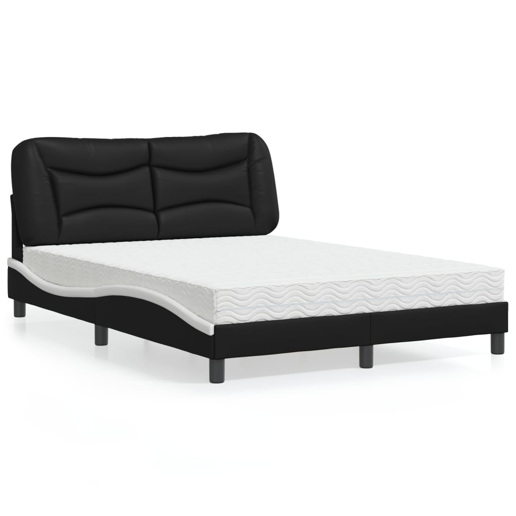 Bed met matras "Hvar" kunstleer zwart en wit 120x200 cm is nu te koop bij PeponiXL, paradijselijk wonen!