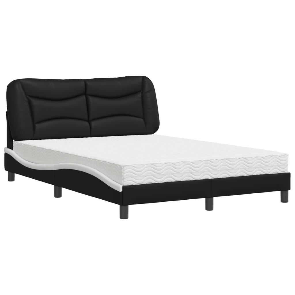 Bed met matras "Hvar" kunstleer zwart en wit 140x200 cm is nu te koop bij PeponiXL, paradijselijk wonen!
